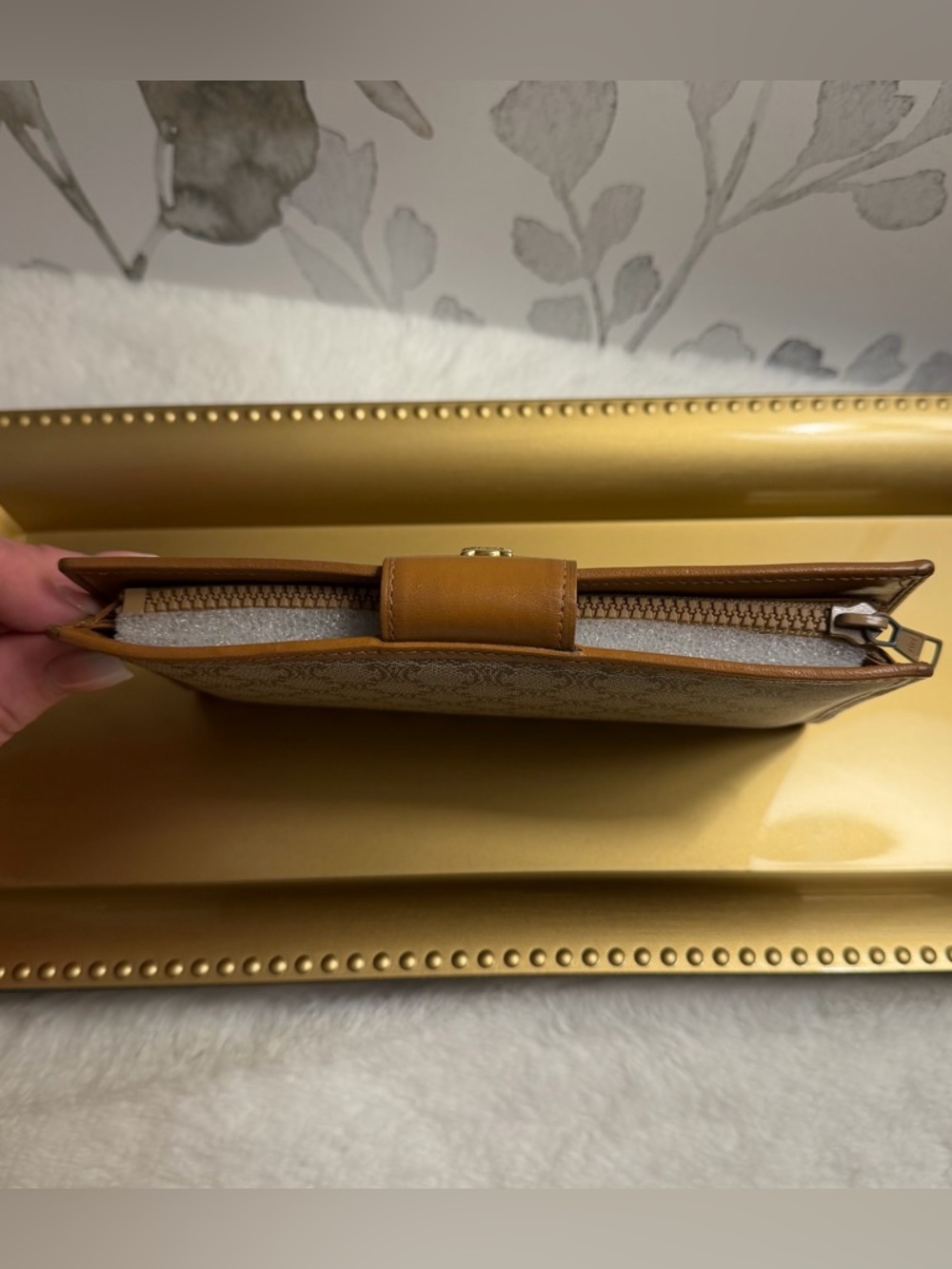 Celine Auth Vintage Macadam Long Wallet Monogram Gold Snap Closure - Picture 9 of 11